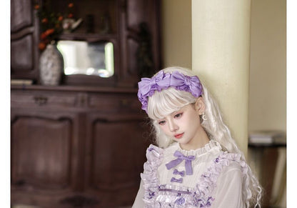 Lolita Langärmliges Midikleid in A-Linie mit Blumenmuster, Schleife und Rüschenbesatz