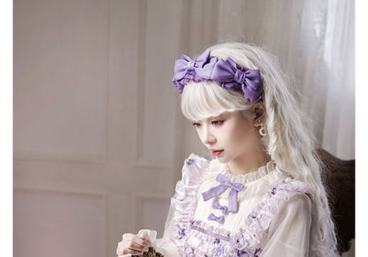 Lolita Langärmliges Midikleid in A-Linie mit Blumenmuster, Schleife und Rüschenbesatz