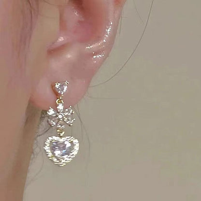Alloy Dangle Heart Earring Rhinestone