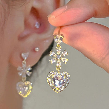 Alloy Dangle Heart Earring Rhinestone