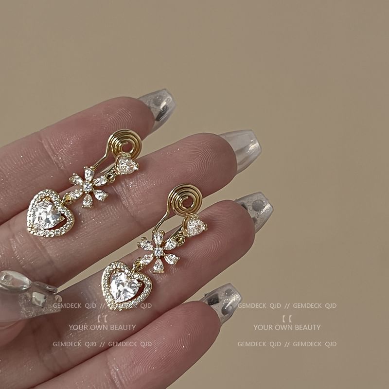Alloy Dangle Heart Earring Rhinestone