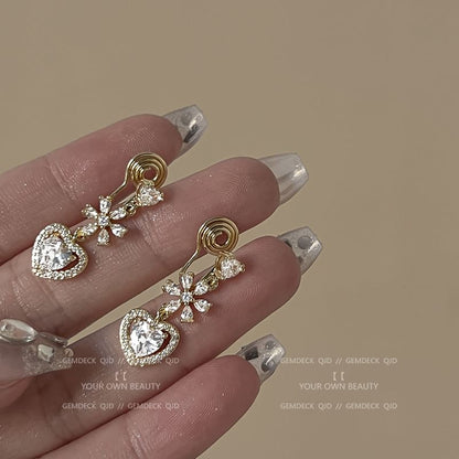 Alloy Dangle Heart Earring Rhinestone