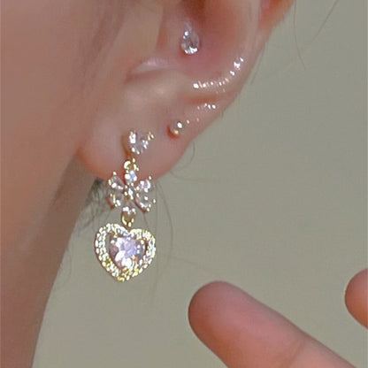 Alloy Dangle Heart Earring Rhinestone