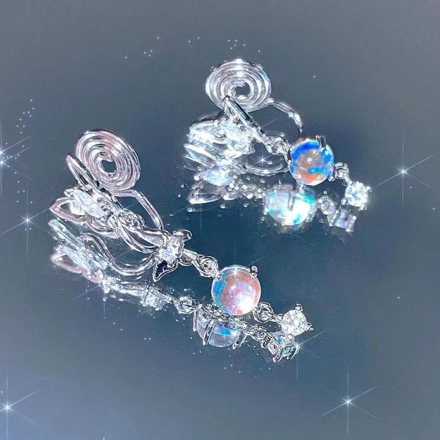 Asymmetrical Alloy Butterfly Moonstone Dangle Earring