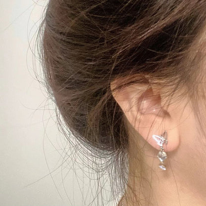 Asymmetrical Alloy Butterfly Moonstone Dangle Earring