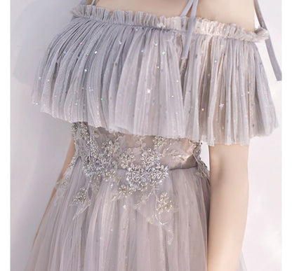 Cold-Shoulder Flower Evening A-Line Embroidered Gown Sequin