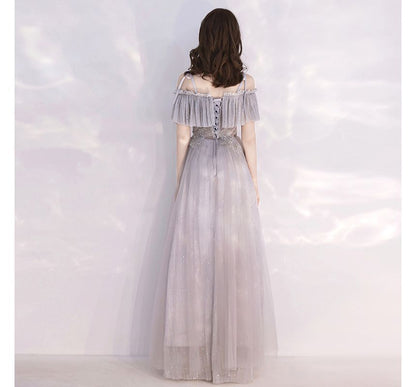 Cold-Shoulder Flower Evening A-Line Embroidered Gown Sequin