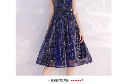 Sleeveless Star Sequin A-Line Cocktail Dress