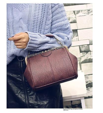 Top Handle Plain Kiss Lock Crossbody Bag