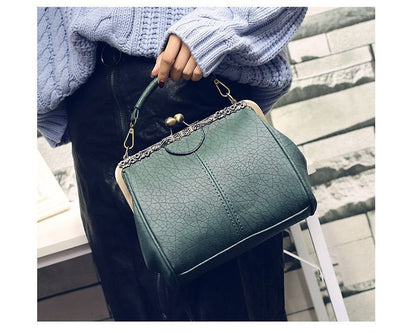 Top Handle Plain Kiss Lock Crossbody Bag