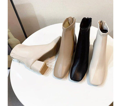 Plain Chunky Heel Short Boots