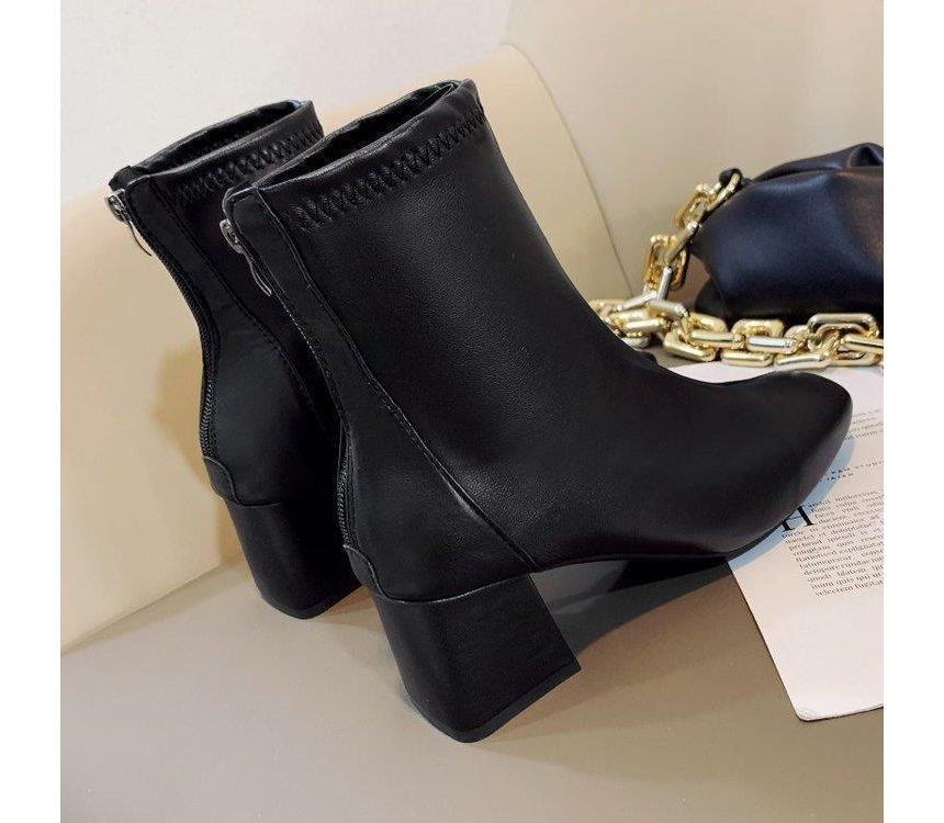 Plain Chunky Heel Short Boots