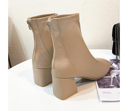 Plain Chunky Heel Short Boots