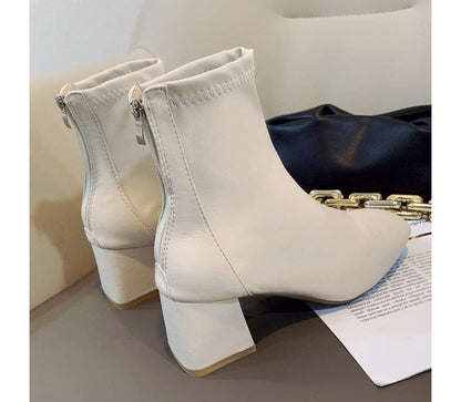 Plain Chunky Heel Short Boots