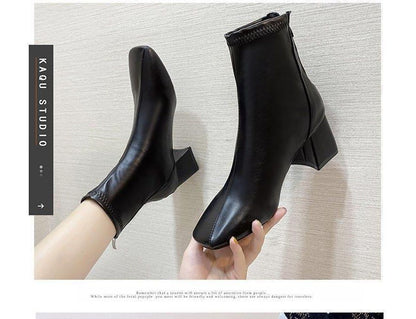 Plain Chunky Heel Short Boots