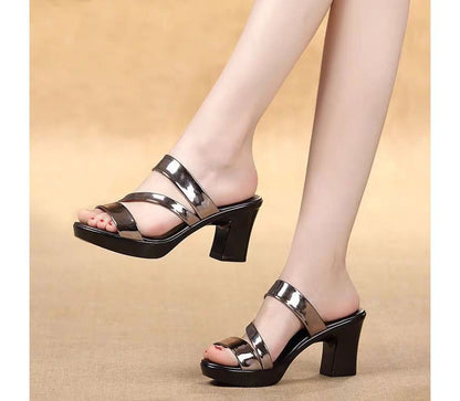 Strappy Chunky Heel Slide Sandals