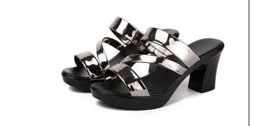 Strappy Chunky Heel Slide Sandals