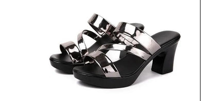 Strappy Chunky Heel Slide Sandals