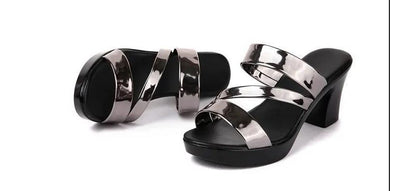 Strappy Chunky Heel Slide Sandals