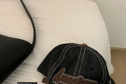 Letter Embroidered Two-Tone Denim Baseball Cap