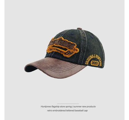 Letter Embroidered Two-Tone Denim Baseball Cap