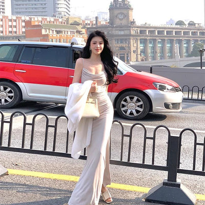 Neck Spaghetti Strap Mermaid Cowl Evening Gown Plain