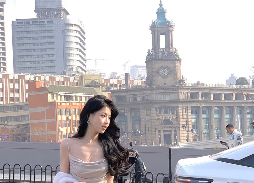 Neck Spaghetti Strap Mermaid Cowl Evening Gown Plain