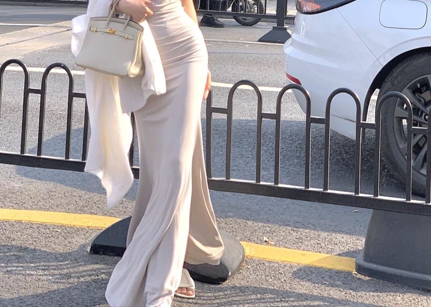 Neck Spaghetti Strap Mermaid Cowl Evening Gown Plain