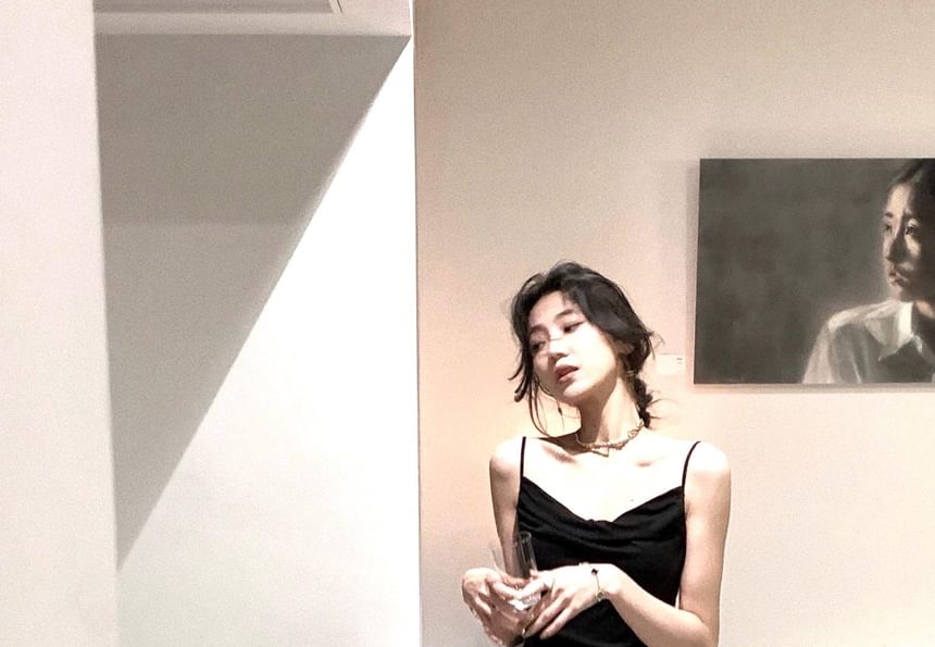 Neck Spaghetti Strap Mermaid Cowl Evening Gown Plain