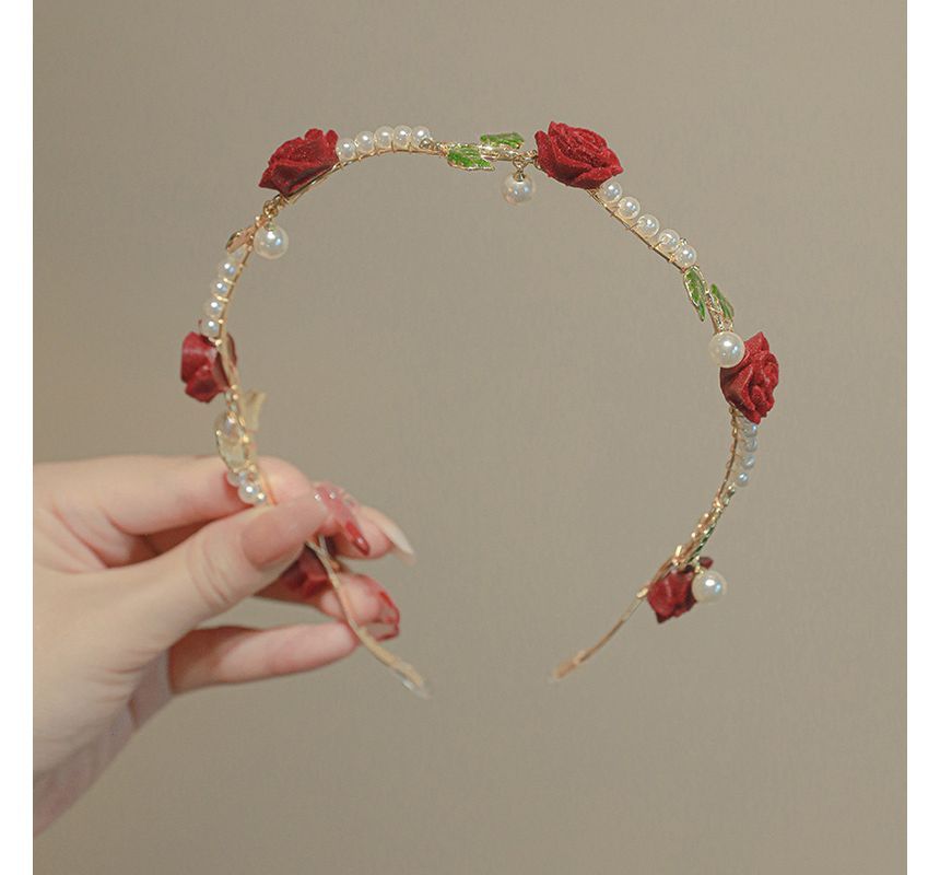 Faux Pearl Rose Headband