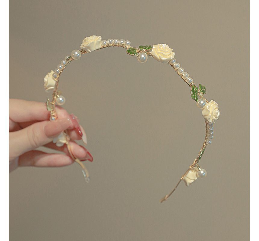 Faux Pearl Rose Headband