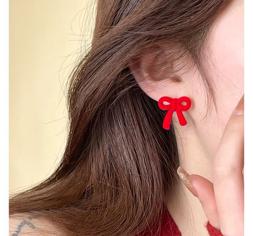 Flocking Bow Stud Earring