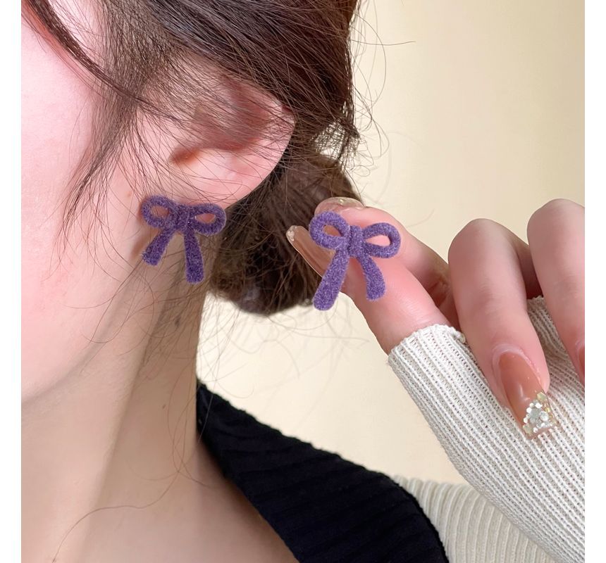 Flocking Bow Stud Earring