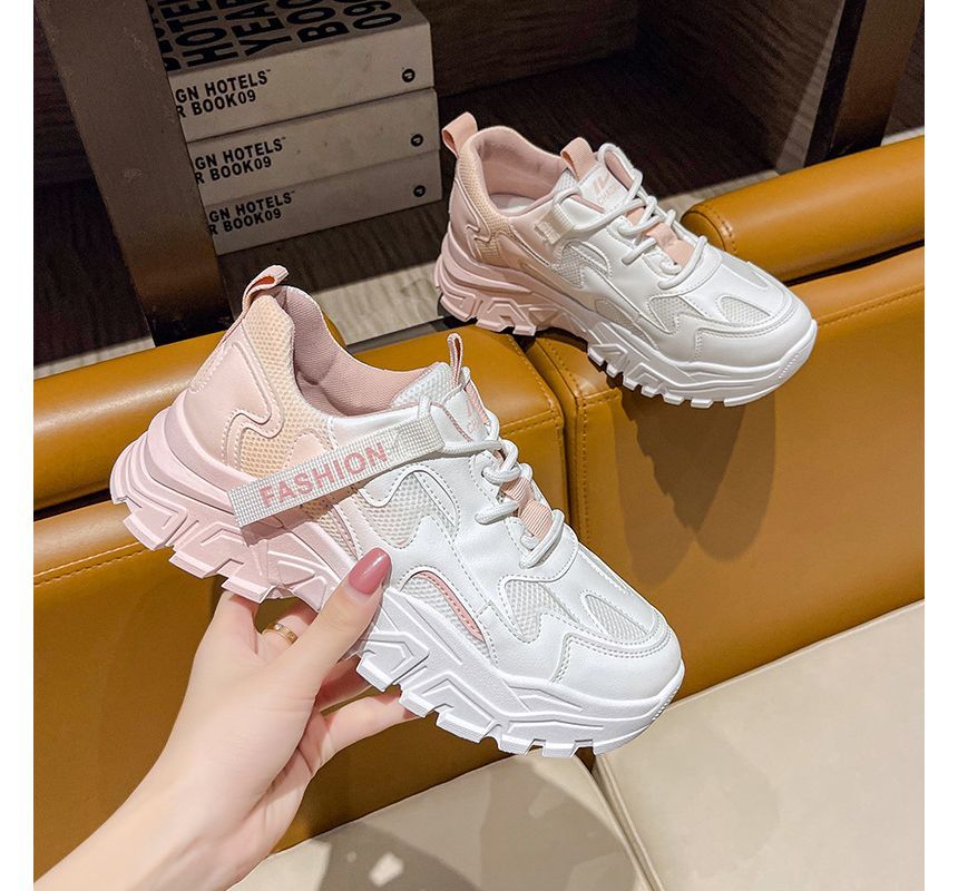 Lettering Label Applique Ombre Platform Sneakers