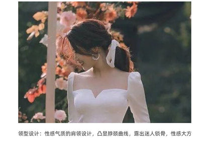 Neck Square Wedding Plain A-Line Gown Long-Sleeve