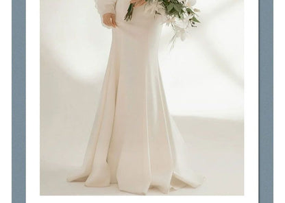 Sheath Neckline Long-Sleeve Plain Wedding Gown Sweetheart