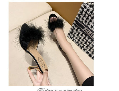 Heel Sandals Slide Feather High