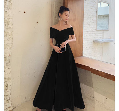 Off-Shoulder Plain Midi A-Line Cocktail Dress