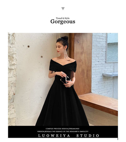 Off-Shoulder Plain Midi A-Line Cocktail Dress