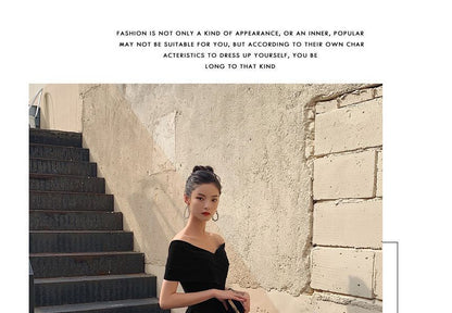 Off-Shoulder Plain Midi A-Line Cocktail Dress