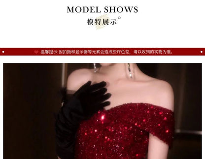 Off-Shoulder Sequin Slit A-Line Evening Gown