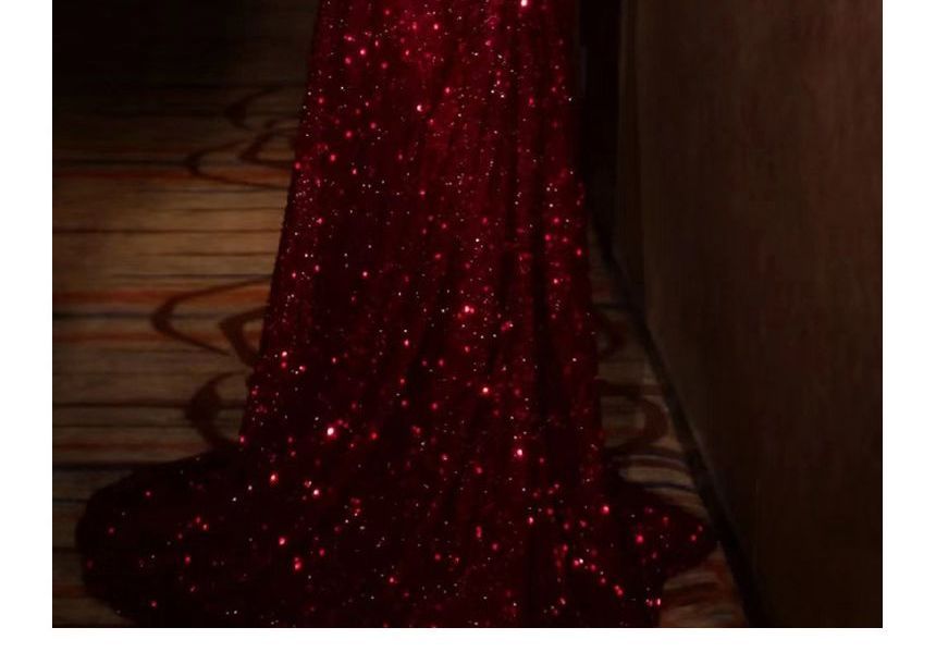 Off-Shoulder Sequin Slit A-Line Evening Gown
