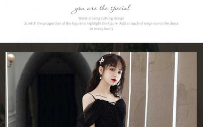 Plain Spaghetti A-Line Panel Strap Evening Gown Mesh