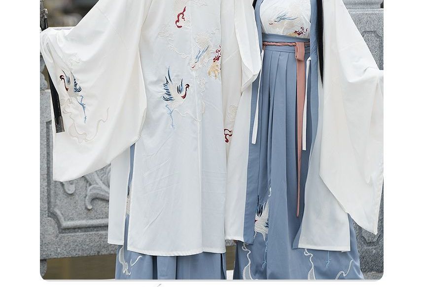 Couple Matching Crane Embroidered Hanfu Costume Set