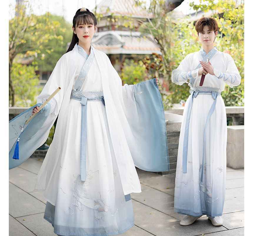 Couple Matching Dragon Embroidered Hanfu Costume / Set