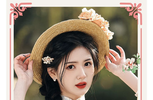 Short-Sleeve Floral Lace Mini Qipao