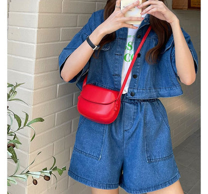 Faux Leather Buckled Flap Crossbody Bag