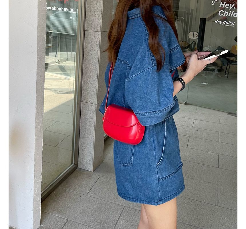 Faux Leather Buckled Flap Crossbody Bag