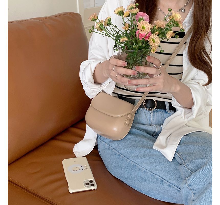 Faux Leather Buckled Flap Crossbody Bag