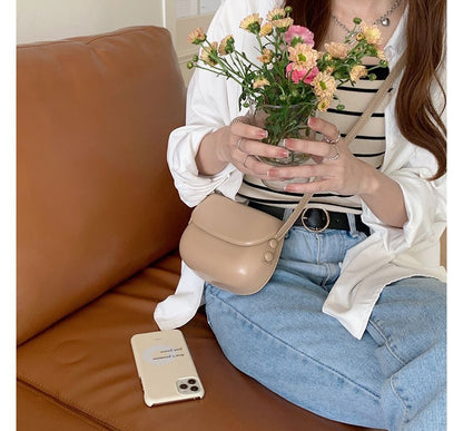 Faux Leather Buckled Flap Crossbody Bag